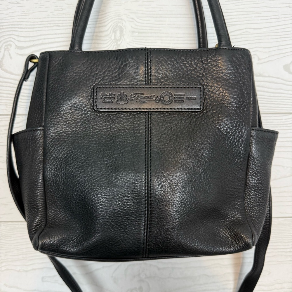 Fossil Vintage Black Pebbled Leather Satchel Crossbody Bag - Picture 2 of 10